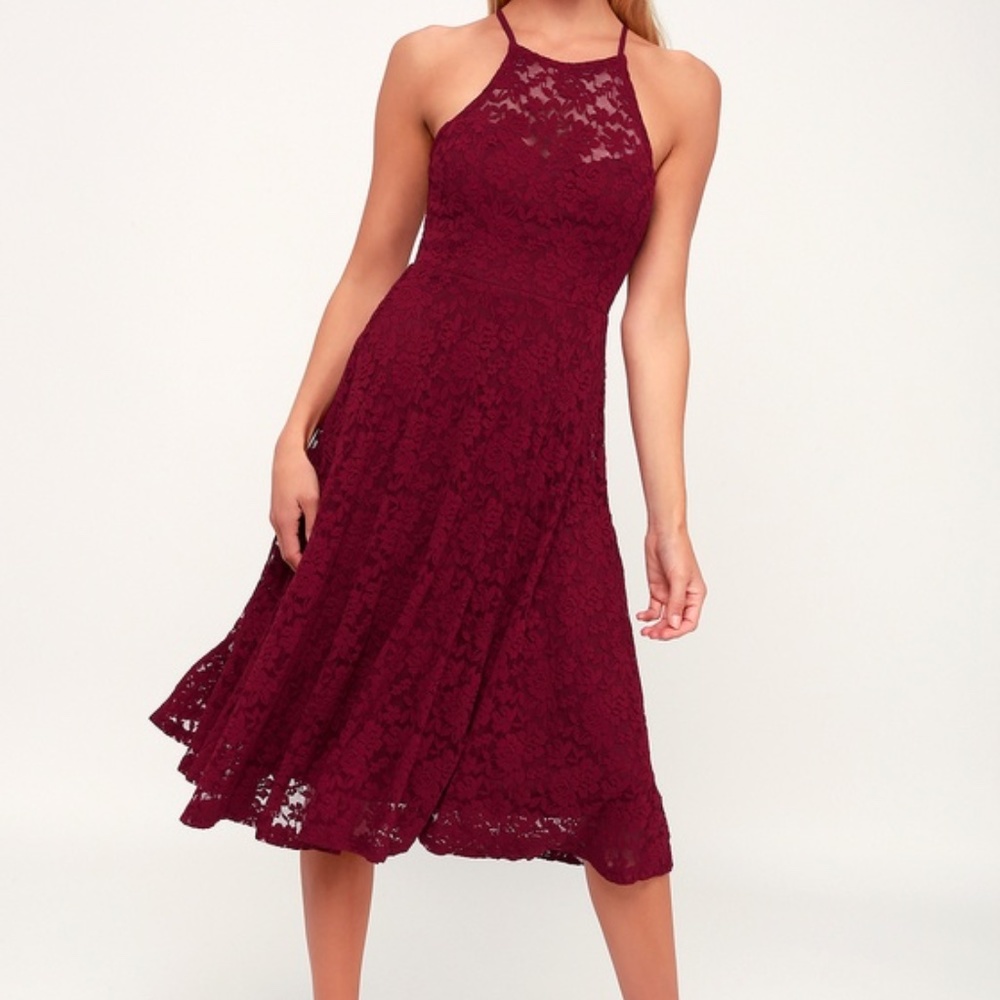 My Kingdom Burgundy Lace Midi Dress